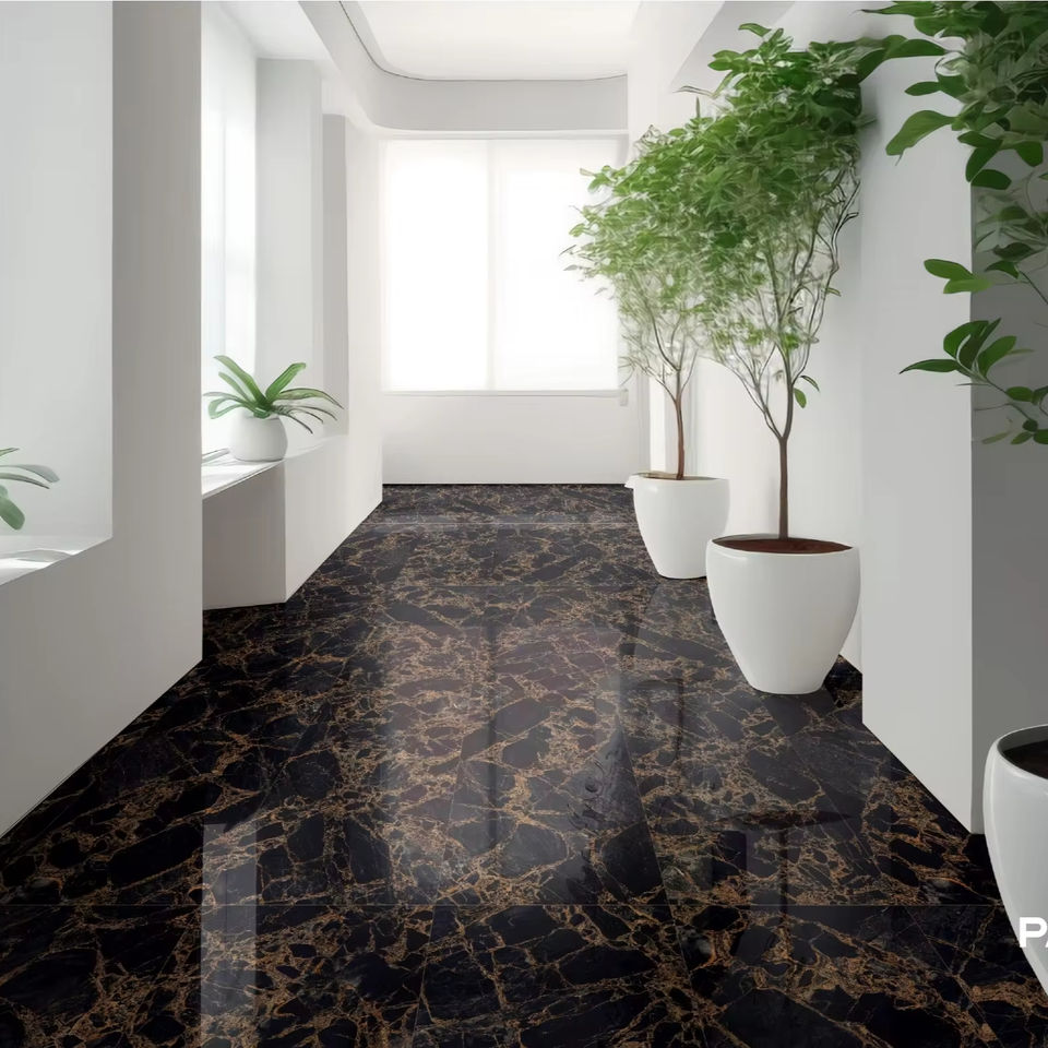 PANDORA Black High Gloss 600x1200mm Porcelain Tiles Polished 5mm Glazed Square Bathroom Kitchen Living Room Hotel Made Foshan