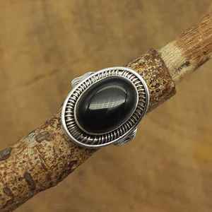 Bague en argent artisanale de Bohème avec cabochon diamant onyx noir vente chaude bijoux naturels avec fil de perle enroulé - Product Image 4