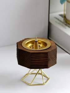 Quemador de incienso minimalista de madera con forma de cono y copa de latón, soporte geométrico de aromaterapia para escritorio, decoración del hogar, soporte para conos sin humo, regalo - Product Image 2