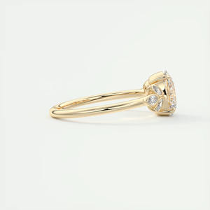 Juego de bisel de marquesa de alta calidad, Juego de puntas ovaladas de diamante cultivado en laboratorio, anillo de bodas de compromiso de piedra principal para mujer en oro amarillo de 14K - Product Image 3