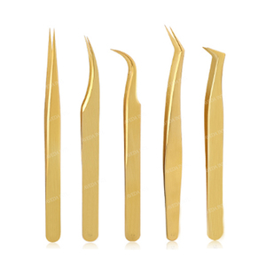 Eyebrow Tweezers Gold Custom Logo <b>Box</b> Packing Volume <b>Strong</b> Hold Fiber Tip Tweezers Durable Luxury Stainless Steel - Product Image 1