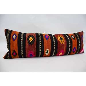 Tapis Kilim en Laine Multicolore de 12x36 Pouces avec Oreiller Motif Ethnique Vintage Technique Tissée à la Main - Product Image 3