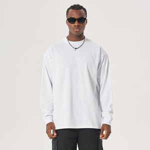 Camiseta extragrande de manga larga personalizada de algodón para hombre, hombro caído con patrón sólido, estampado Digital, manga larga, venta al por mayor - Product Image 2