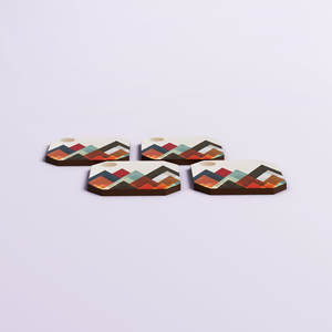 Decorative Luxury Round Wooden Coaster <b>Set</b> with Gold Zig Zag Mountain Print 5mm Thickness Eco-Friendly Barware Accessories - Product Image 3