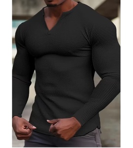 Hauts de sport pour hommes à manches longues, col en V, noirs, pour la musculation, la gym et l'entraînement - Product Image 1