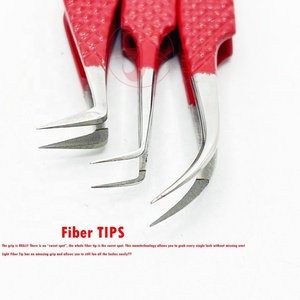 Pinzas de pestañas rusas de acero inoxidable profesionales de etiqueta privada puntas de fibra de Color rojo sostenibles para extensión de pestañas - Product Image 5