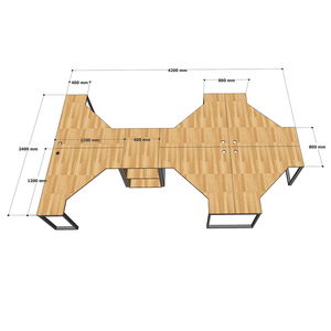 Contemporary 6-Piece Wooden Cluster <b>Desk</b> Module with Rubberwood <b>Shelf</b> & Iron Legs (Assembly Required) - Product Image 6