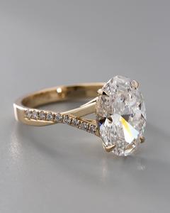 12x8mm Oval Cut <b>Moissanite</b> Diamond Engagement <b>Ring</b> in Gold | Solitaire Pave Band Bridal Wedding Jewelry - Product Image 2