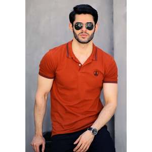 Camiseta Polo DELMONT Básica para Hombre, 100% Algodón, Transpirable, Tejido de Punto, Diseño Sólido con Decoración Bordada, Talla 6XL, Corte Corto - Product Image 1