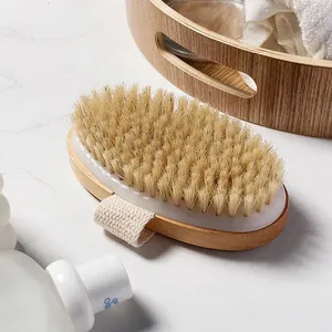Brosse de massage pour long corps avec logo personnalisé Brosse de massage ronde biodégradable naturelle en bois avec poils légers en silicone bambou sisal - Product Image 6