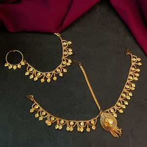 Indian Ethnic <b>Nose</b> <b>Ring</b> <b>Hoop</b> Chain Nath Nathni Supplier Leaf Drop Tassel Multilayer Bridal Mangtikka Jewelry Set for Women - Product Image 2