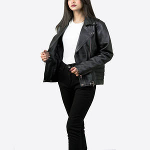 Chaqueta de cuero minimalista para mujer con cremallera oculta Chaqueta de cuero corta contemporánea para estilo diario - Product Image 3