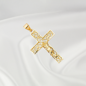 Pendentif croix élégant classique en plaqué or jaune 14 carats Bijoux religieux fantaisie Hommes Femmes Enfants Pierre de zircon Alliage métallique - Product Image 5