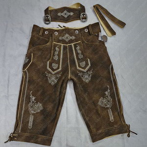 Bavarois Oktoberfest Tenue en cuir véritable pour homme Court marron avec broderie Bouton léger Braguette Closure-TT-3648 - Product Image 2