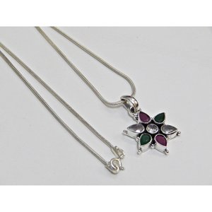 925 argent Sterling fait à la main pendentif Floral Multi pierres précieuses serpent chaîne bijoux de mariage fin collier Multi pierres précieuses Floral - Product Image 3