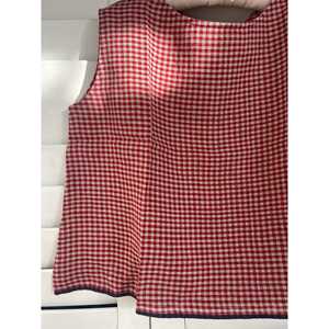 DVE AISHANI Camisolas y tops de lino tejidos a mano con estampado de cuadros color carmesí - Product Image 5