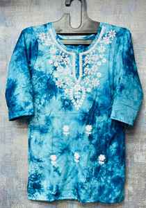 Camiseta sin mangas bordada con tinte de corbata de moda étnica informal para mujer, estilo corto con patrón geométrico para estaciones de primavera y otoño - Product Image 2