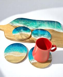 Resin and Wood Tea <b>Coaster</b> Gift Set | Handcrafted <b>Drink</b> <b>Coasters</b> | Great Option for Diwali, Eid, Christmas stone <b>coasters</b> - Product Image 3