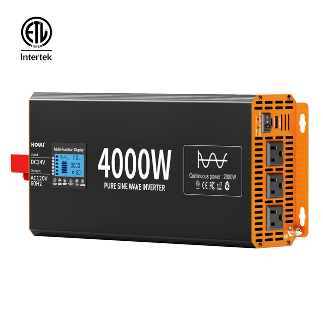 HOULI 4000W 12V 24V Pure Sine Wave Inverter DC to 110V AC for RV, Truck, Off-Grid Solar System LCD Display ETL Certified