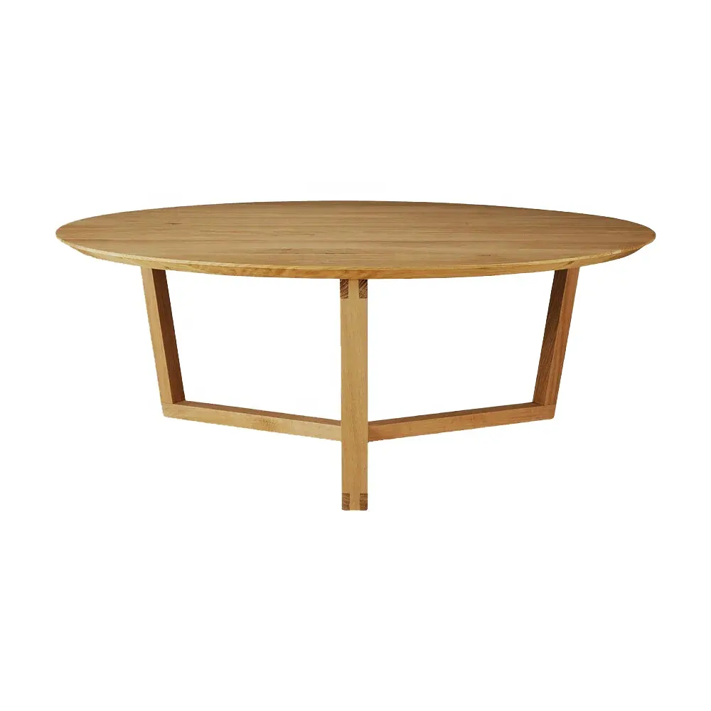 Tavolo tondo per caffè treppiede in legno massello di Teak con finitura naturale per grandi mobili da soggiorno