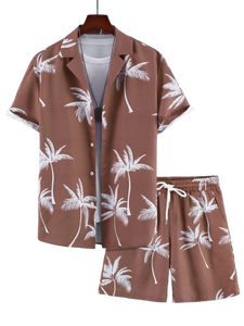 Wholesale 2025 Summer Leisure Beach <b>T</b>-<b>Shirt</b> Shorts <b>Suit</b> for Men New Printed Design Solid Color Lapel Casual Style Custom Logo - Product Image 5