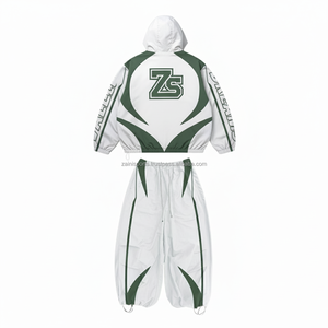 Conjunto cortavientos de poliéster GSM 220 de calidad superior de talla grande, conjunto cortavientos de diseño de panel blanco y verde transpirable ligero - Product Image 2