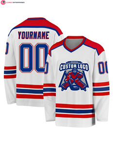 Maillot de hockey Royal-Red blanc personnalisé Propre service OEM d'impression par sublimation disponible - Product Image 1
