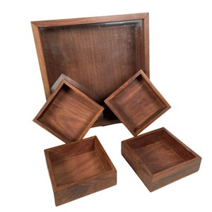 Boîte Masala Dabba en bois de Sesham carré fait à la main pour épices thé et fruits secs-usage de cuisine vintage - Product Image 6