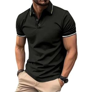 Camiseta de polo informal de color sólido para hombre, jersey de manga corta con borde cruzado, camisa de temporada de tela de punto estampada - Product Image 6
