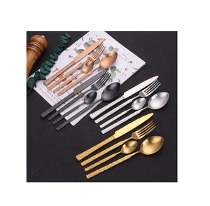 Juego de cubiertos 4 piezas Cuchillo Tenedor Cuchara Juego de cubiertos Acero dorado Metal Acero con espejo Cena Tenedores Cocina Postre Juego de cubiertos - Product Image 1