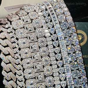 Cadena y Pulsera de Moissanita VVS con Corte Hielo de Plata 925 con Certificación GRA, Estilo Hiphop, Cadena de Eslabones Cubanos - Product Image 1