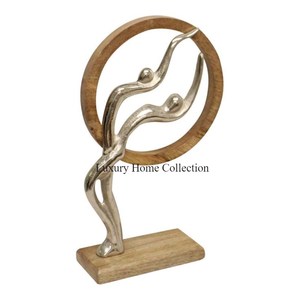 Juego de 2 llamativas esculturas de metal pulido brillante plateado de aspecto lujoso con soporte y base de color negro de proveedor indio - Product Image 6