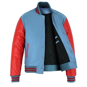Veste universitaire Letterman sur mesure en molleton bleu ciel avec manches en cuir rouge pour hommes, vente en gros de vestes universitaires chauffantes d'hiver, OEM - Product Image 3