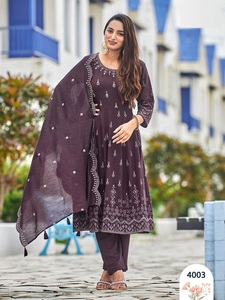 La última colección de estampado de rayón pesado con Pent y Chanderi Work Duppata Kurti para mujer - Product Image 2