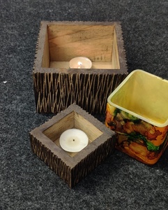 Customized Small Wooden Light Brown Natural Pillar-Shaped High-Quality Handmade Home Decor Wax Filling Tealight Candle Holder - Product Image 5