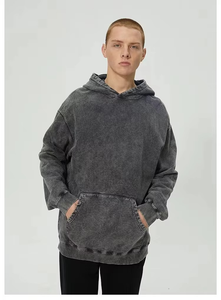 Sweat à capuche tendance pour homme, uni, délavé à l'acide, 100% coton, épaissi, style streetwear, hip-hop, vintage, surdimensionné - Product Image 2