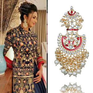 Pendientes Largos Étnicos Clásicos Inspirados en Polki para Mujer, Acabado Liso, Cristal de Imitación, Base de Aleación Duradera, para Bodas - Product Image 1