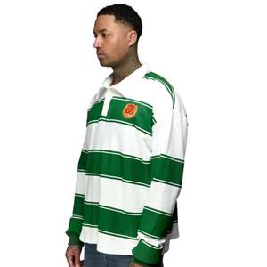 Suéter Polo a Rayas Extra Grande para Hombre, Camiseta de Rugby, 350GSM, Peso Pesado, 100% Algodón, Ropa Urbana, Logotipo Bordado - Product Image 5