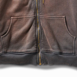 2025 cremallera en blanco personalizado lavado con ácido desgastado Sudadera con capucha de gran tamaño de peso pesado Streetwear sudaderas con capucha para hombres - Product Image 5