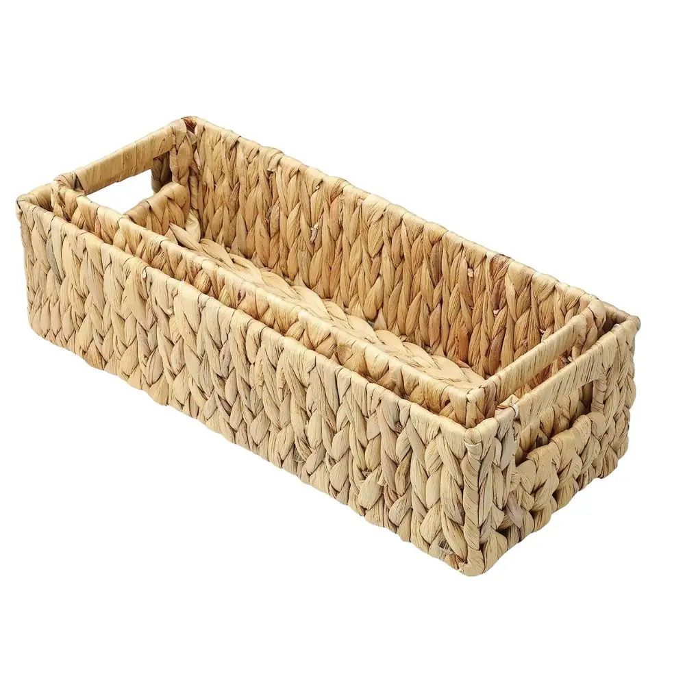 Nesting Small Wicker Basket: Water Hyacinth Toilet Paper Baskets for Bathroom Organization - Woven Long Narrow Design