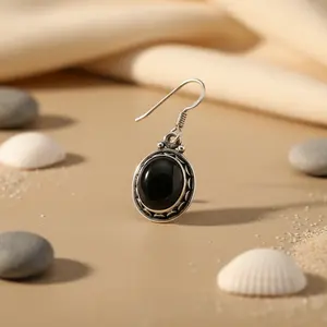 Boucles d'oreilles pendantes en argent 925 avec onyx noir pour femmes, bijoux tendance avec zircon platine or rose pour mariages et fêtes - Product Image 1