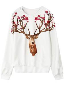 Vêtements pour femmes Sweat-shirt à manches longues imprimé floral et épaules tombantes avec logo personnalisé - Product Image 5
