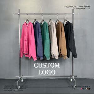 400gsm Oversize Heavyweight Boxy Custom Cropped Pullover Hoodie Acid Washed Embroidered Fleece Full Zip 100% Cotton Solid Winter - Product Image 3