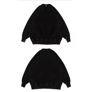 Pull-over à col ras du cou unisexe avec logo personnalisé Sweat-shirt surdimensionné à manches longues en coton pour hommes hiver délavé à la pierre - Product Image 4