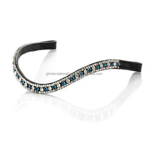 Cinta personalizada de 3 filas, cristal transparente y turquesa, con forma de onda mega ostentosa, banda de cuero negro prémium para cejas de caballo, precio al por mayor - Product Image 4