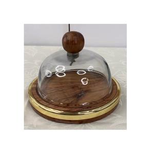 Serveur à gâteau en bois de la plus haute qualité avec couvercle en verre, design moderne, forme ronde, par Home Arts - Product Image 2