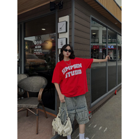 T-shirt unisexe ample de marque locale avec broderie 3D, 100 % coton, écologique, respirant, coupe oversize pour hommes et femmes