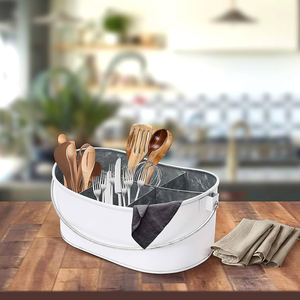 Caddy de Metal blanco de acero dulce, organizador de herramientas de cocina, utensilio de encimera, Caddy para fiestas para servilletas, platos, cubiertos - Product Image 1