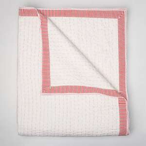 Couverture Kantha vintage blanche unie, couture fine à la main, couvre-lit réversible indien, coton biologique imprimé pour hôtel et maison - Product Image 6