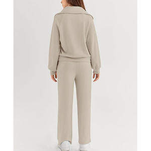 Sweatshirts with Wide Leg Sweatpants Quarter Zip Fleece Women Sweat Suits Loungewear Sets 2 Piece Wholesale Tracksuits - Product Image 4
